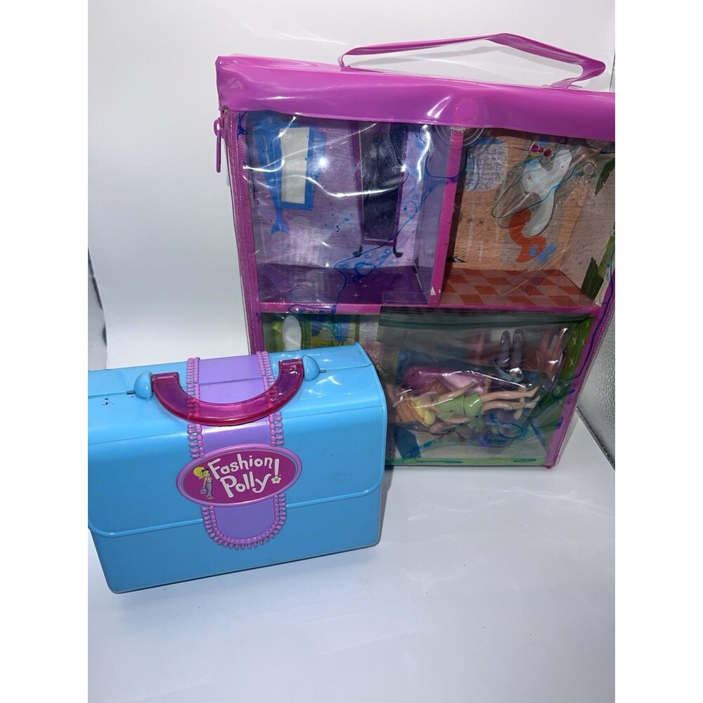 Polly Pocket Playsets Compact Carrying Case + Beach House Zip Up Playset Lot